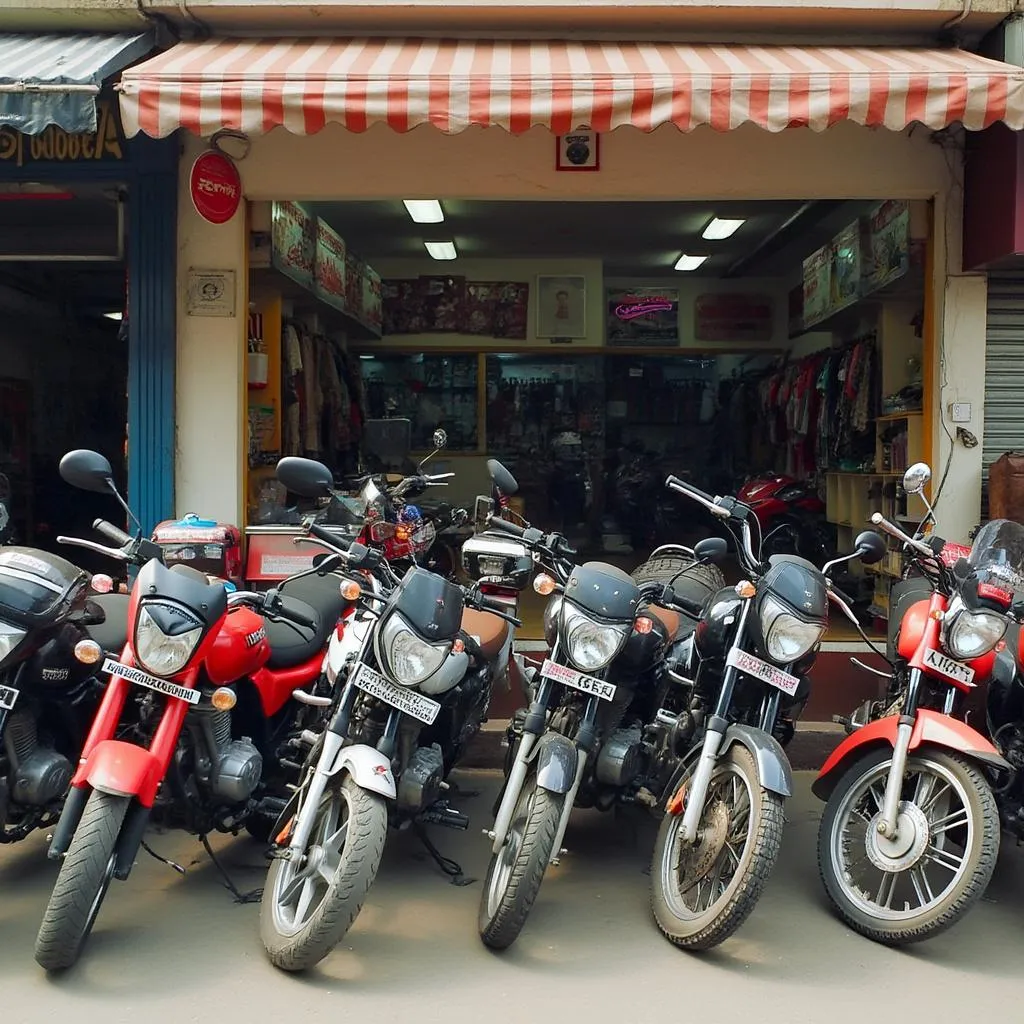 মোটরবাইক বাজারের শোরুমের সামনের দৃশ্য